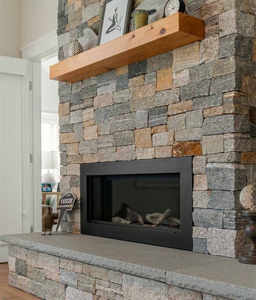 Fireplace with natural stone veneer