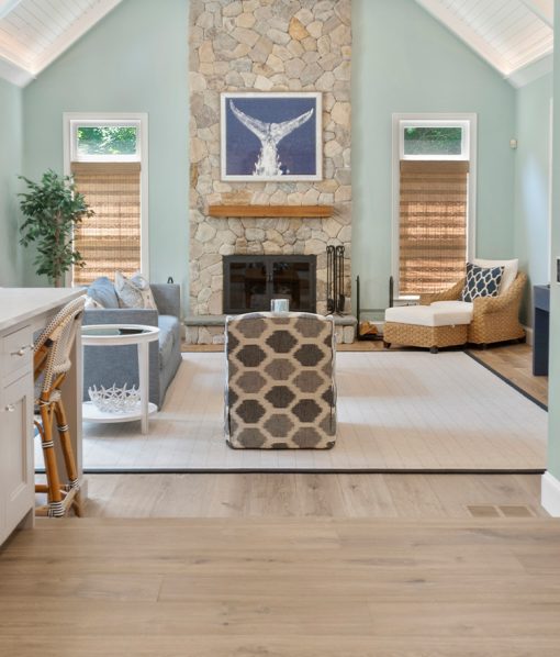 stacked stone fireplace