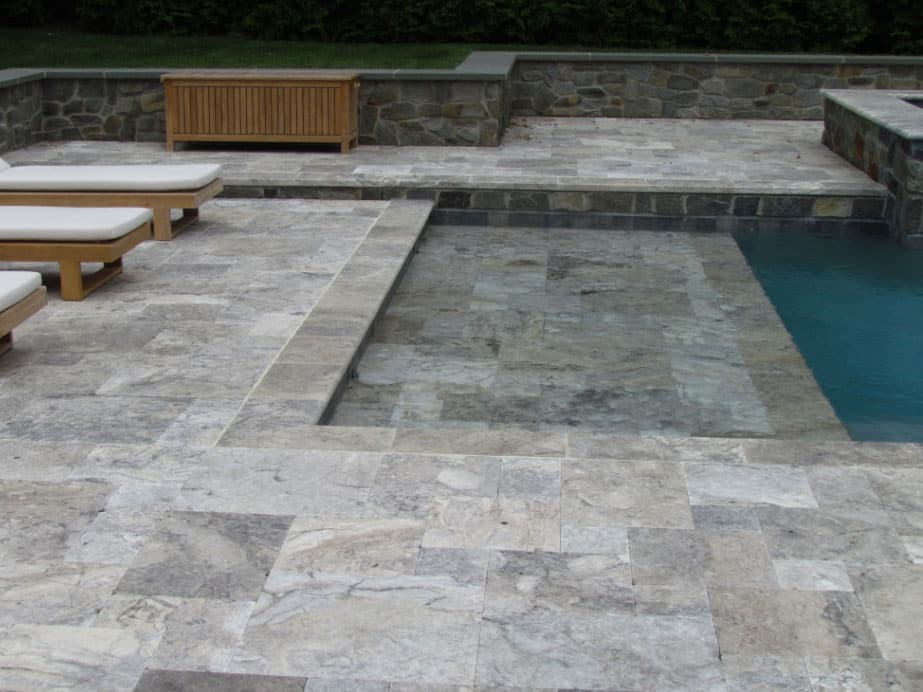 silver travertine coping pool