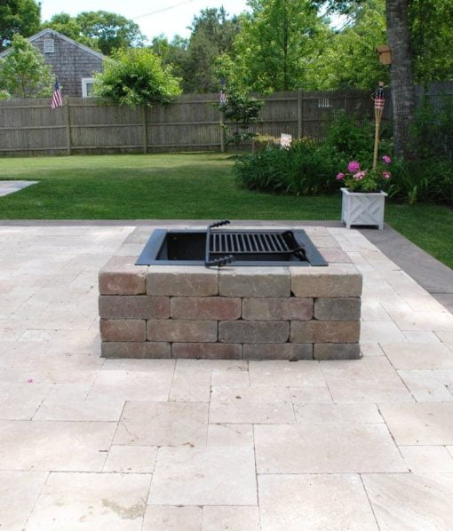 square fire pit stone wood burning Cape Cod Nantucket MA