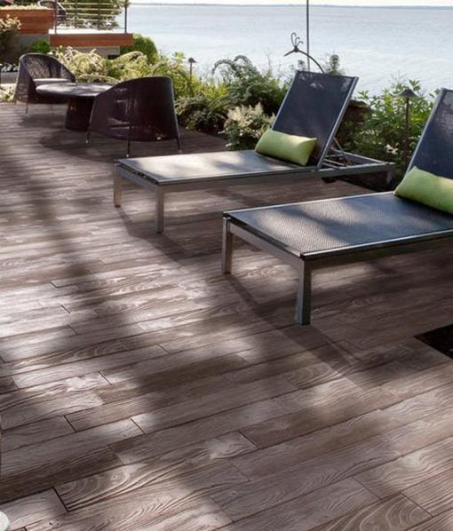 Borealis Smoked Pine concrete pavers poolside