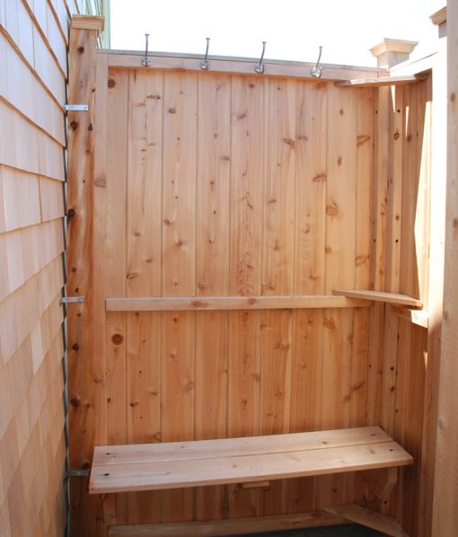 Custom Cedar Shower Bench for Outdoor Shower Stonewood Products