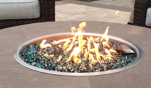 fire glass rocks lit