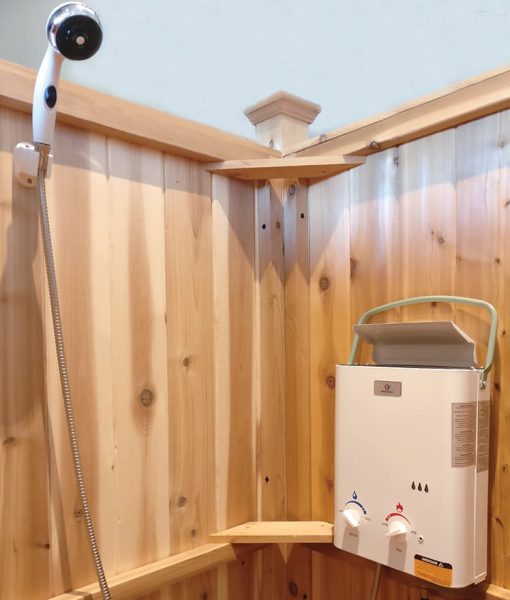 shower outdoor cedar kits showers water heater portable enclosures bench plans stonewoodproducts kit privacy outside tankless panel bathrooms stonewood