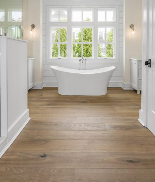 Structured Wide Plank Floors - Miacomet installed in bathroom with modern bathtub