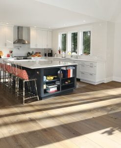 Prefinished hardwood wide plank flooring kitchen
