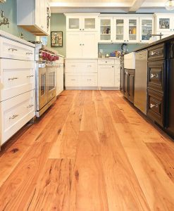 Prefinished wide wood plank flooring hickory pecan kitchen