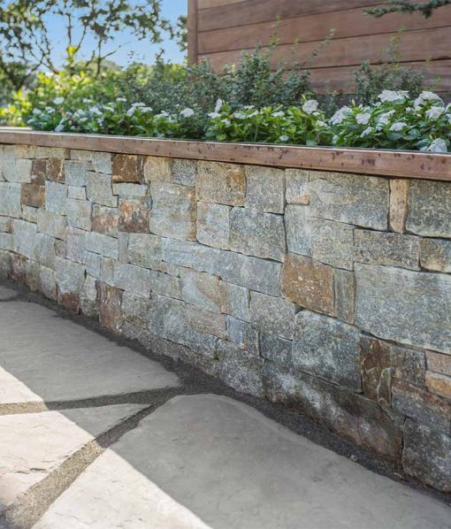 Retaining wall and irregular flagging