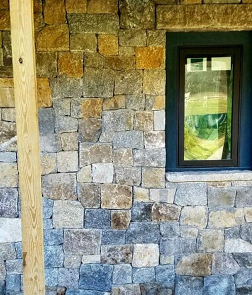 Exterior Wall made from Old New England Square + Rectangle Thin Stone Veneer