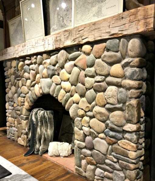 River Rounds Real Stone Veneer Fireplace