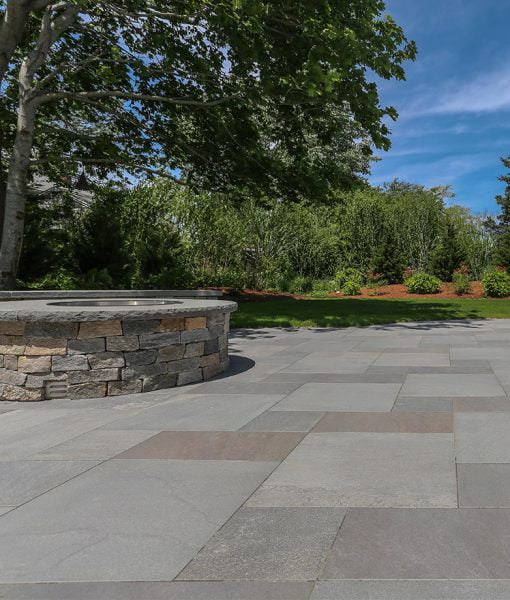 Everblue Thermal Blue pavers installed with Fire Pit