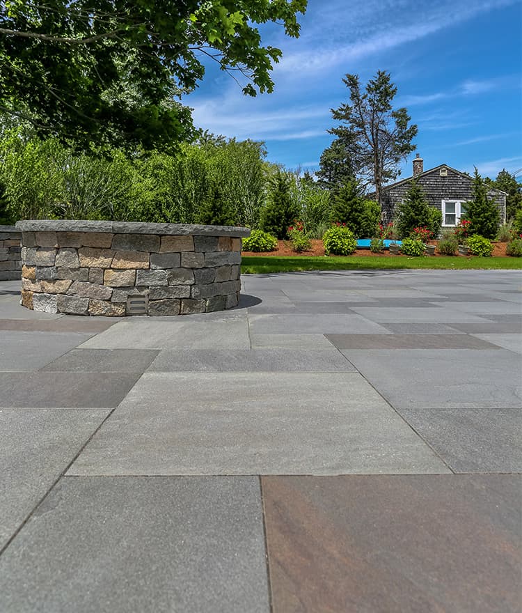 Everblue Thermal Blue pavers installed with Fire Pit