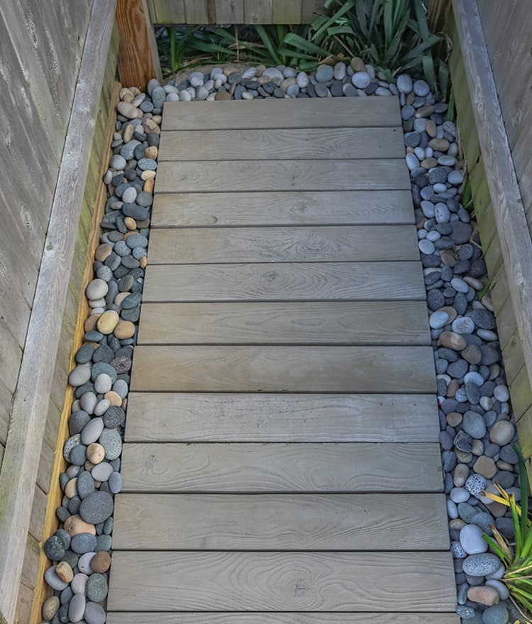 Borealis Stone Pavers and Beach Pebbles for Outdoor Shower