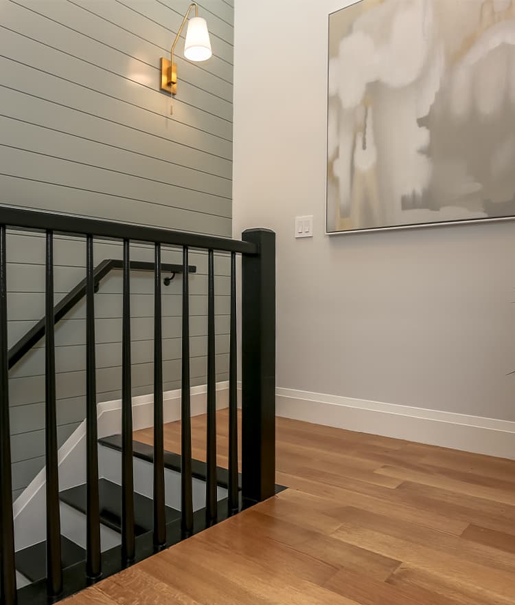 White Oak Flooring Hallway Stairs with Shiplap