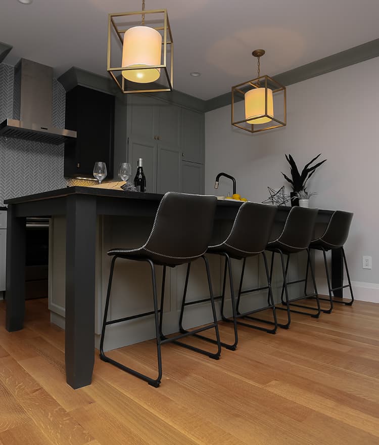 White Oak Rift & Quartered Hardwood Floors Kitchen Island with Stools