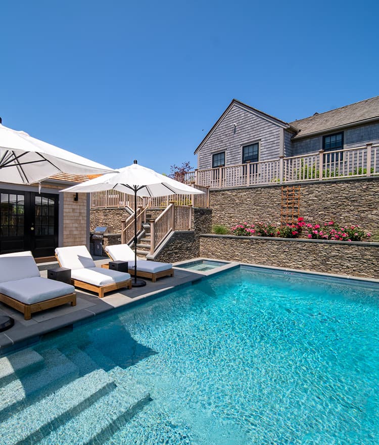 Exterior Pool and Stone Veneer