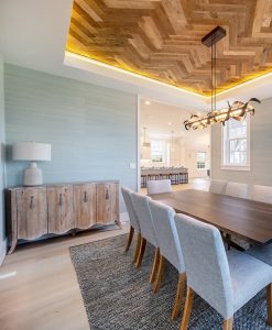 Sawyer Mason Structured Fogg Wide Plank Floors with Custom Herringbone Heavy Sawn Oak Ceiling