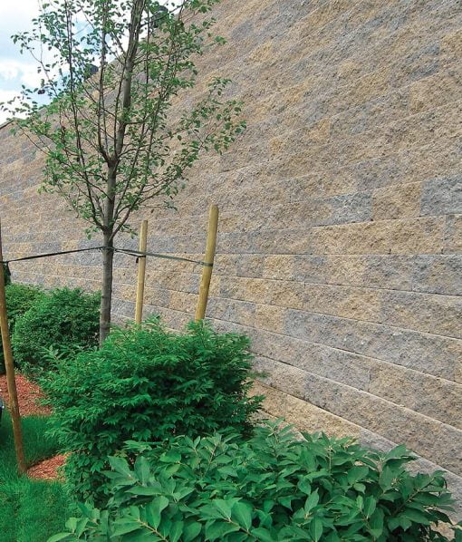 tan and gray large block retaining wall blend