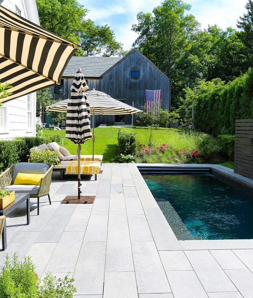 plank look stone pavers pool