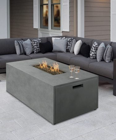 rectangle fire pit on a patio