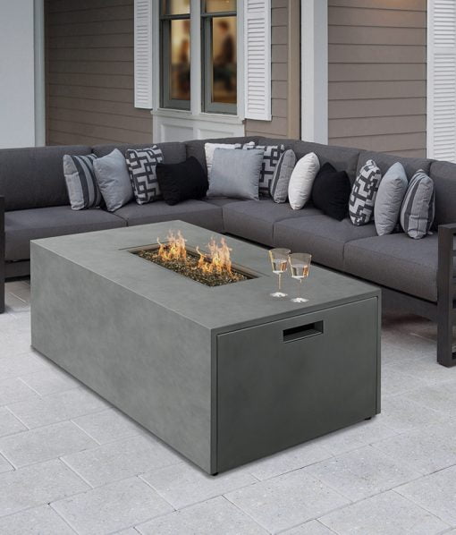 rectangle fire pit on a patio