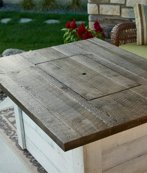 faux antique wood gas fire pit top with lid