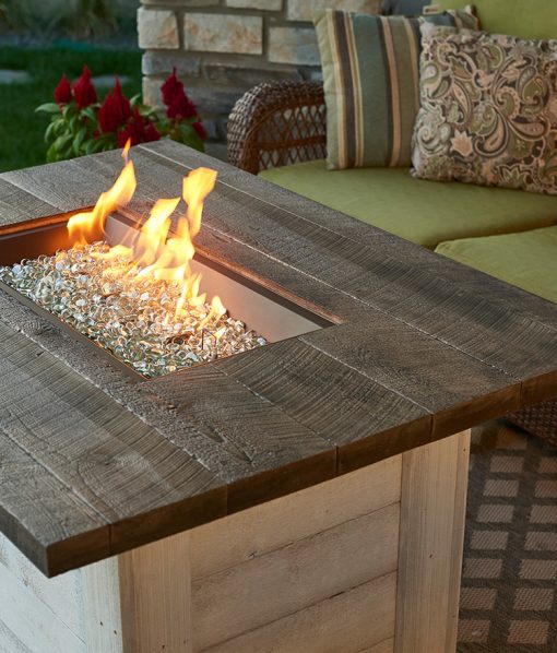 lit gas fire table top detail