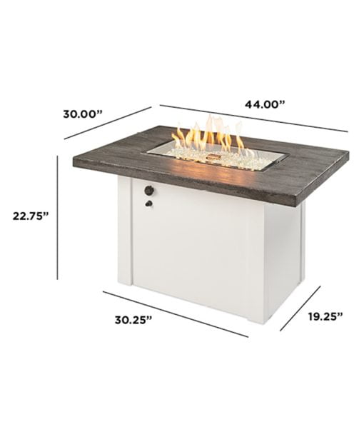 the havenwood fire table measures 44 by 30 by 22.75