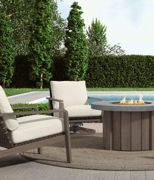 round gas fire pit with faux concrete top