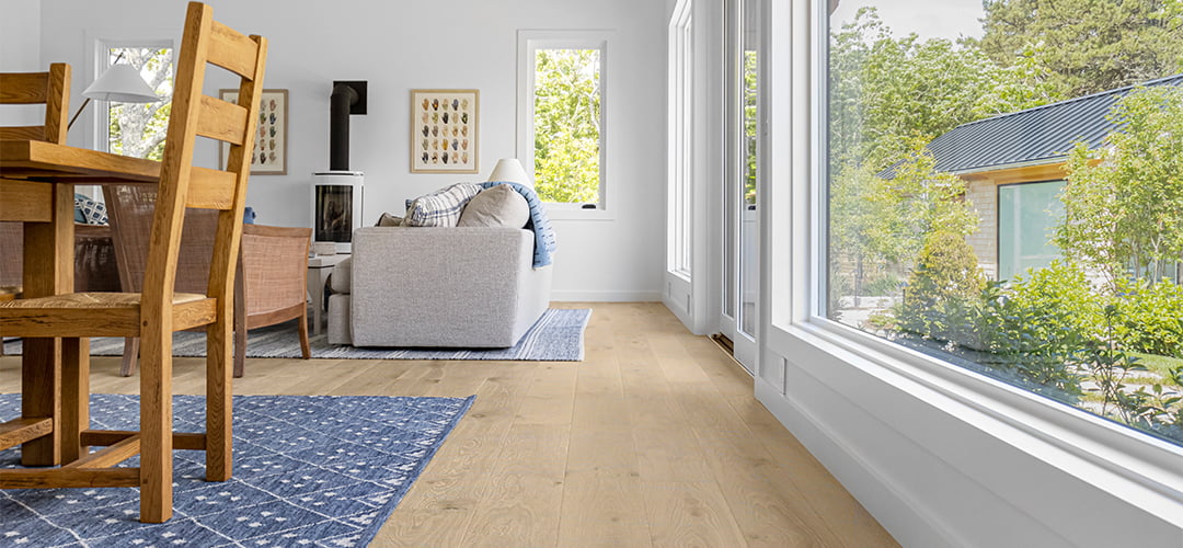 Coastal home living room hard wood floors