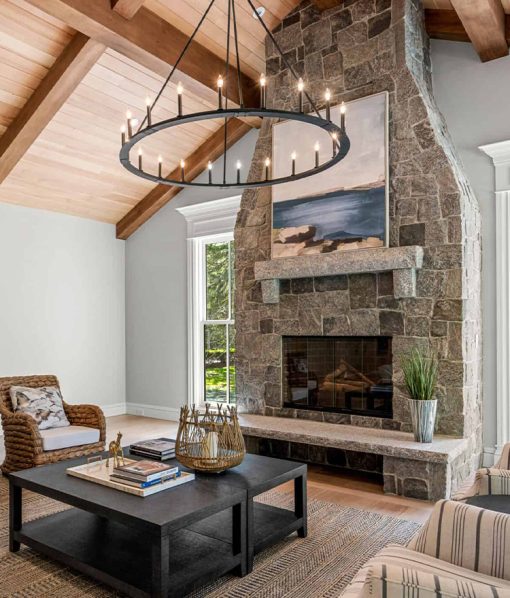 stone veneer gray fireplace