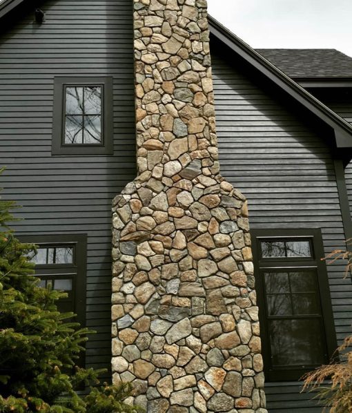 Home with stone chimney