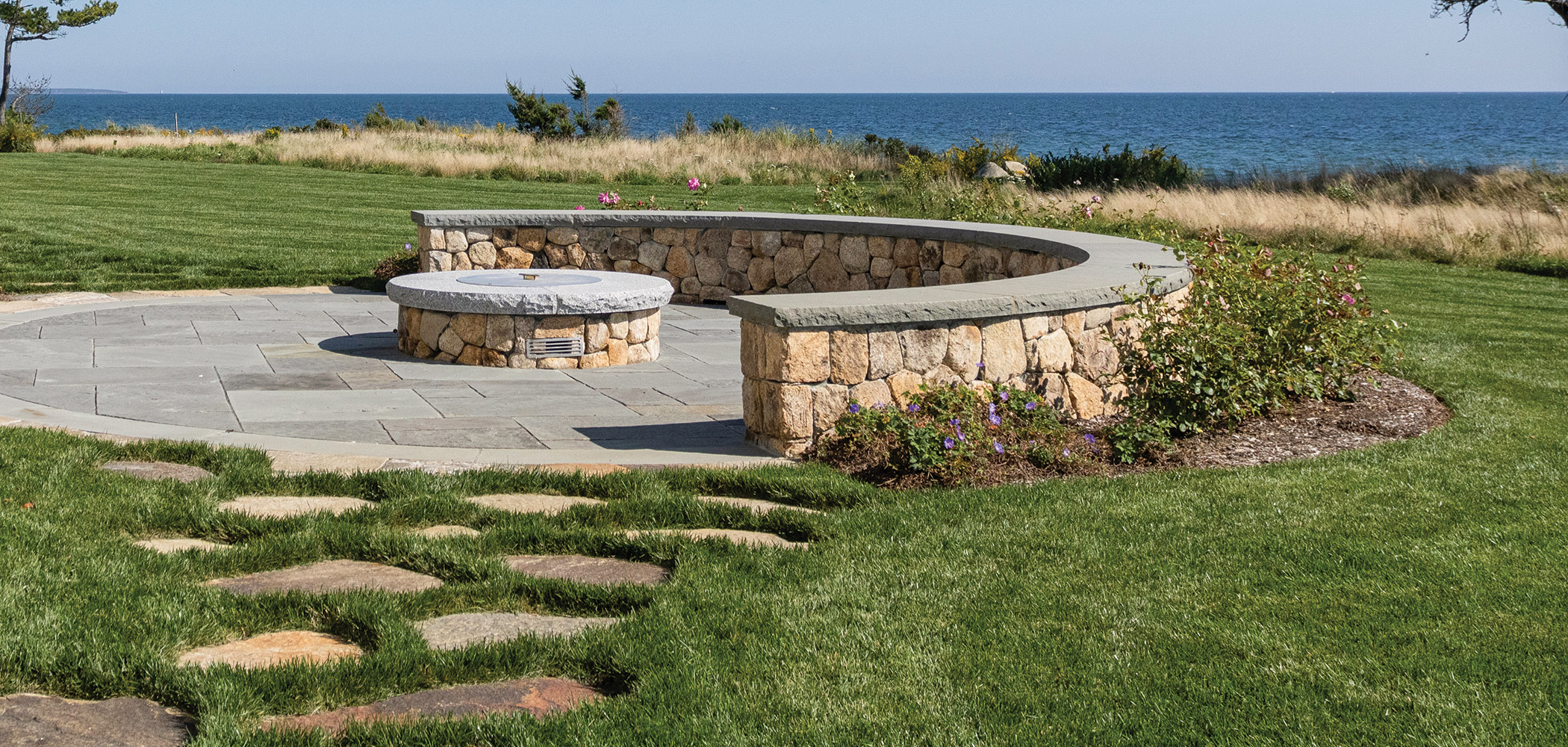 irregular style pavers with ocean view patio