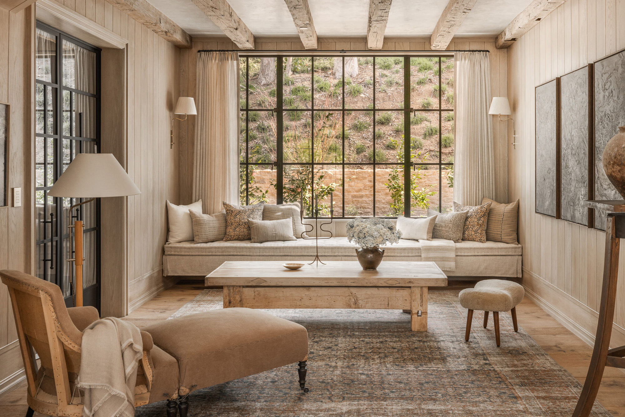 country aged oak floors living room