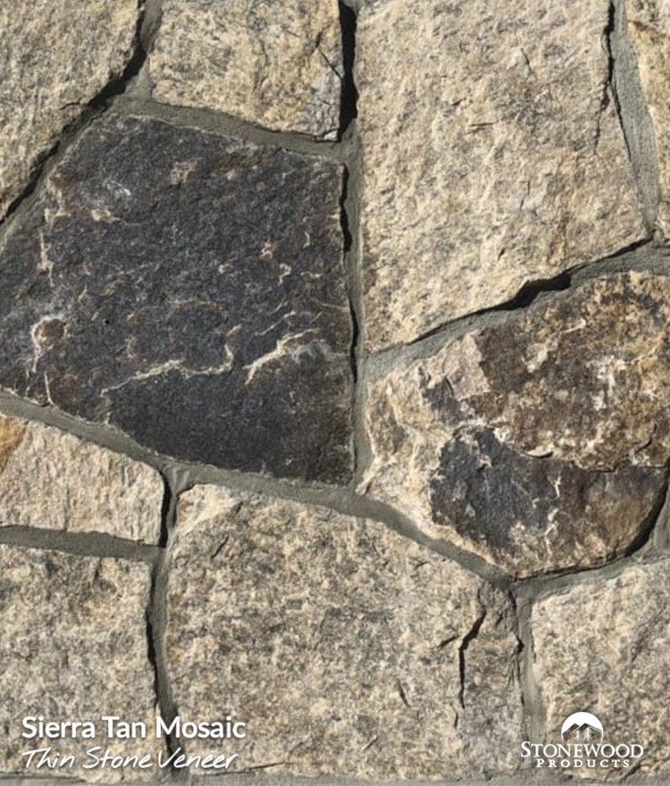 Tan and black mosaic thin stone veneer