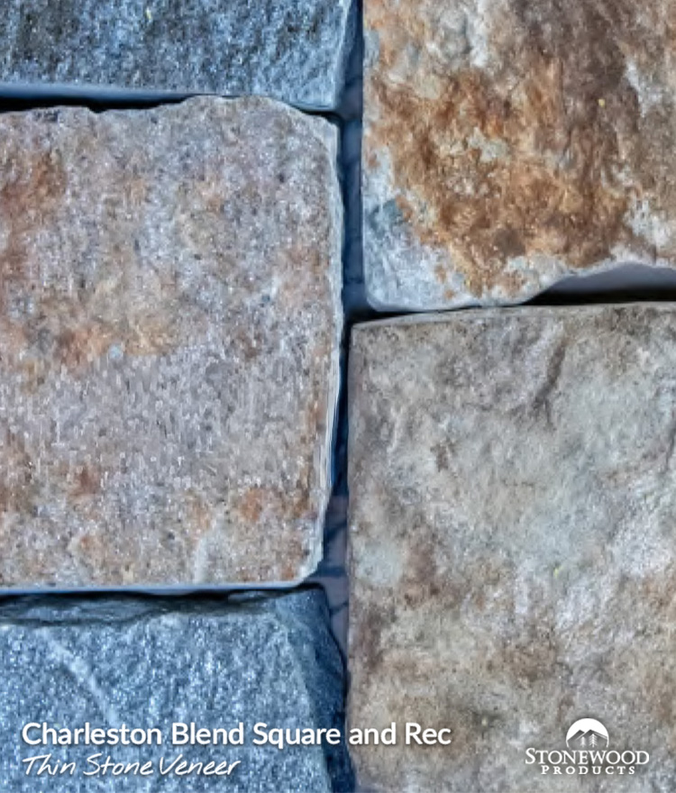 Gray and tan square and rec thin stone veneer