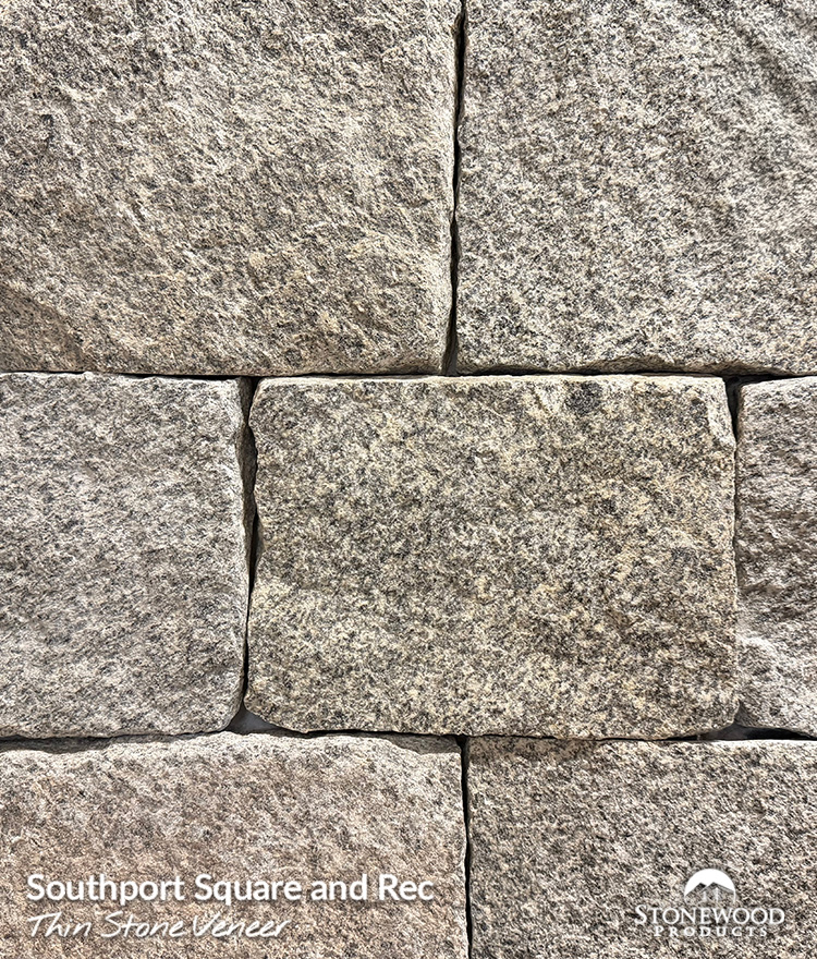 Square and rec thin stone veneer with earthy tones.