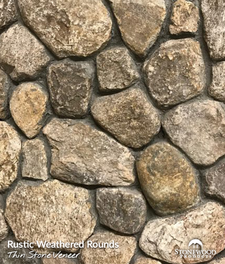Rustic weathered round thin stone veneer