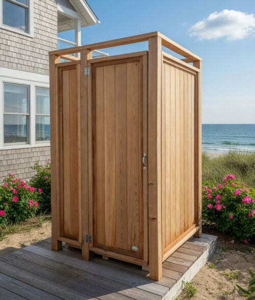 clean no knot cedar clear outdoor shower at beach house