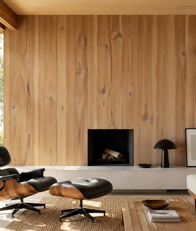 cured cypress wood walls displayed in a modern home