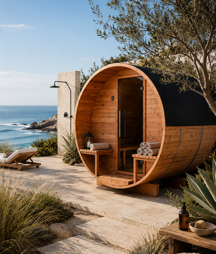coastal home with a sauna and outdoor shower