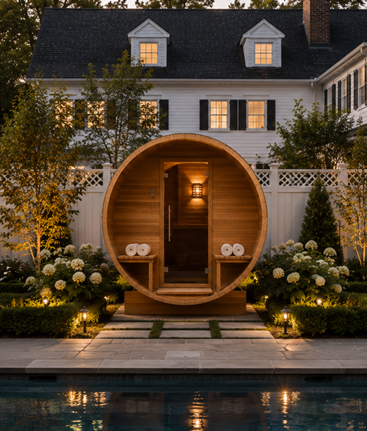 large house witha sauna placed near a pool