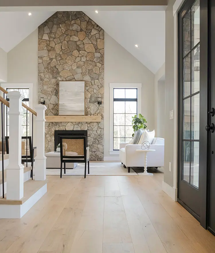 living room stone and wood ideas